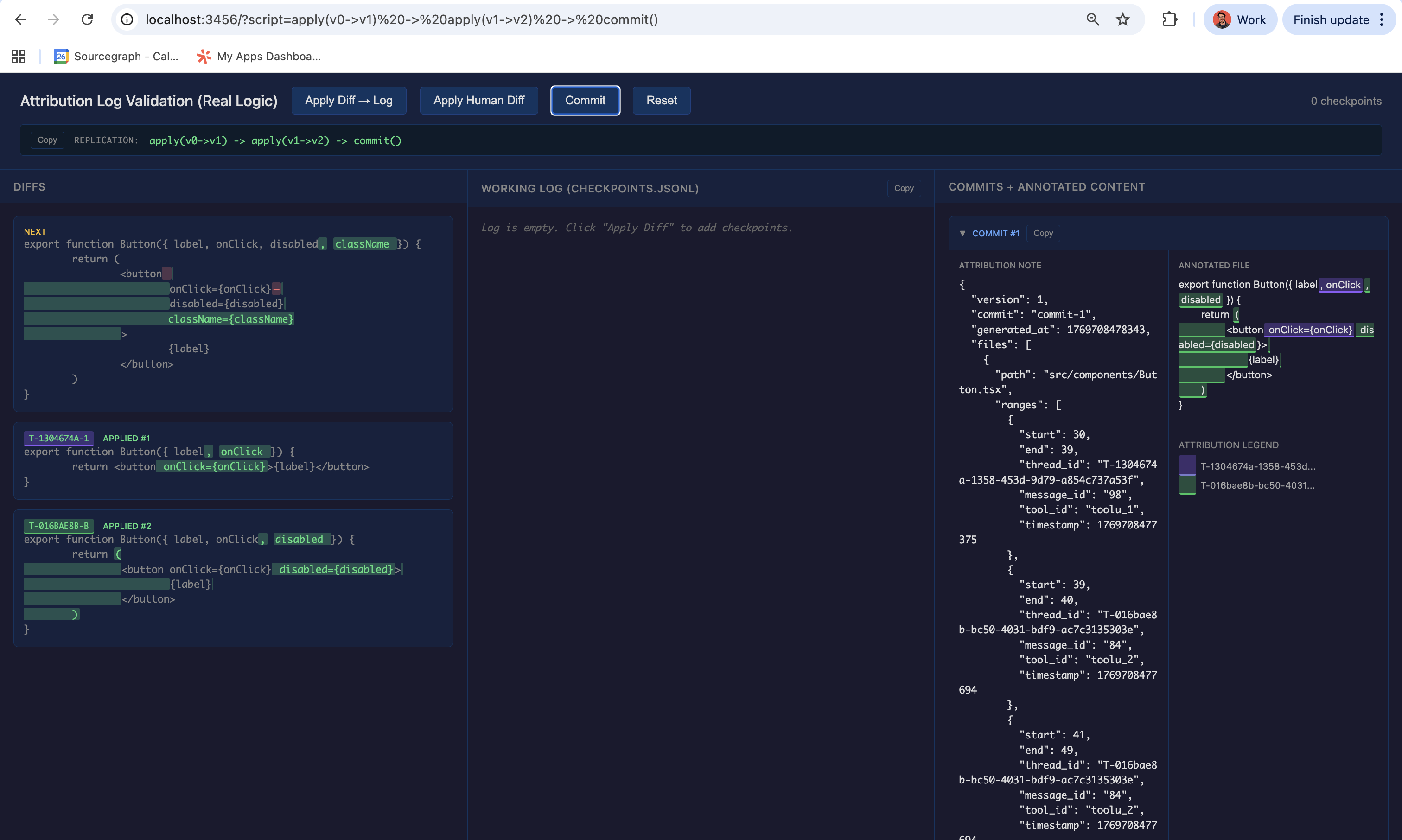 Dashboard for tracking commits across agent code